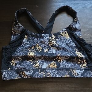 Torrid Black and Gold Skull Floral Sports Bra